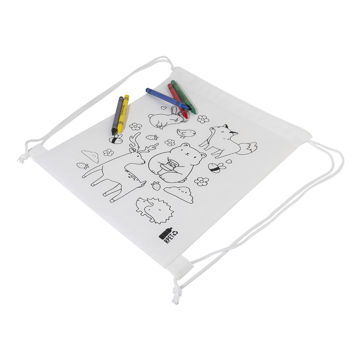 Zocolo Borsa con cordoncino da colorare RPET, animali